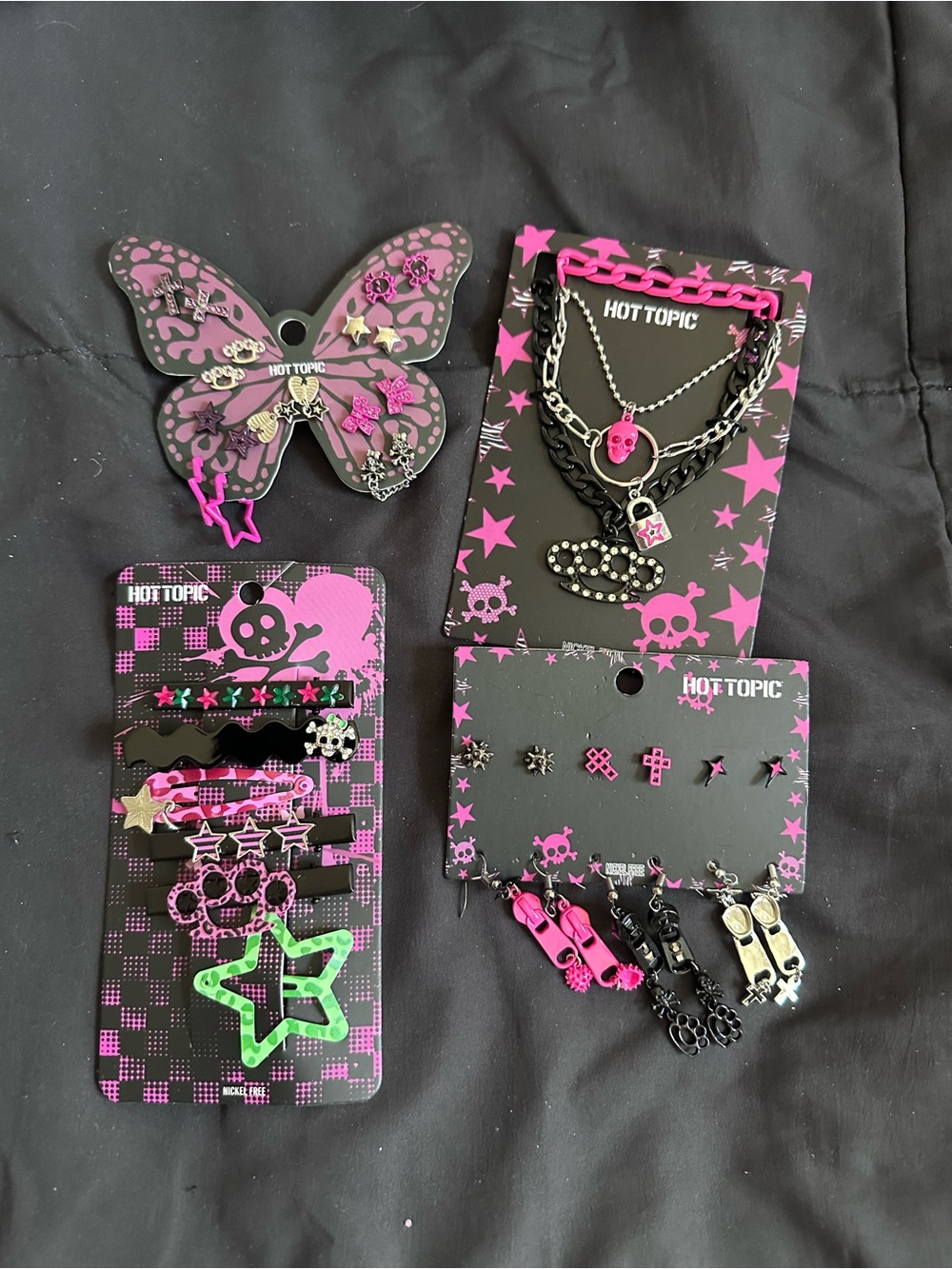 Hot Topic womens Pink & Black Butterfly Jewelry Set